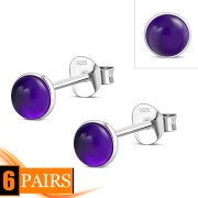 Amethyst Stone Round Sterling Silver Stud Earrings, e440st